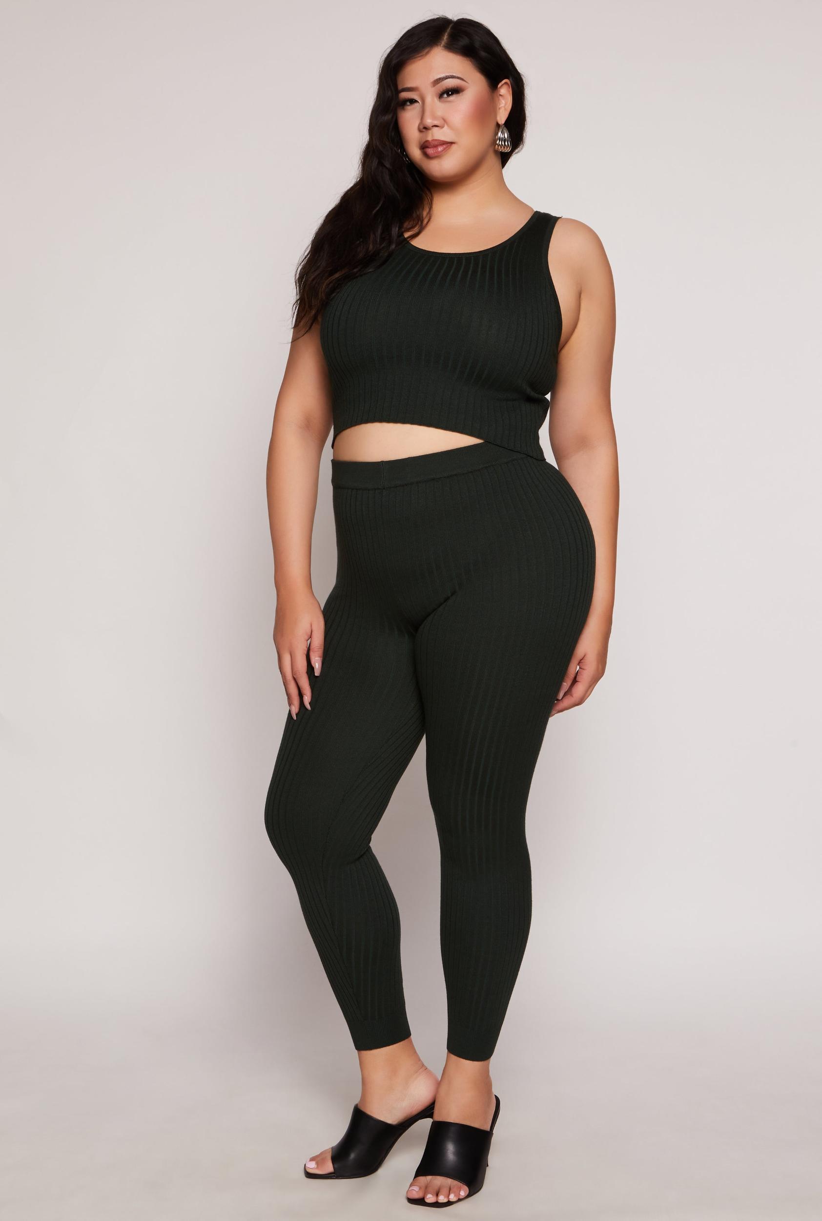 Womens Plus Size Daisy Ribbed Knit Leggings Product Image