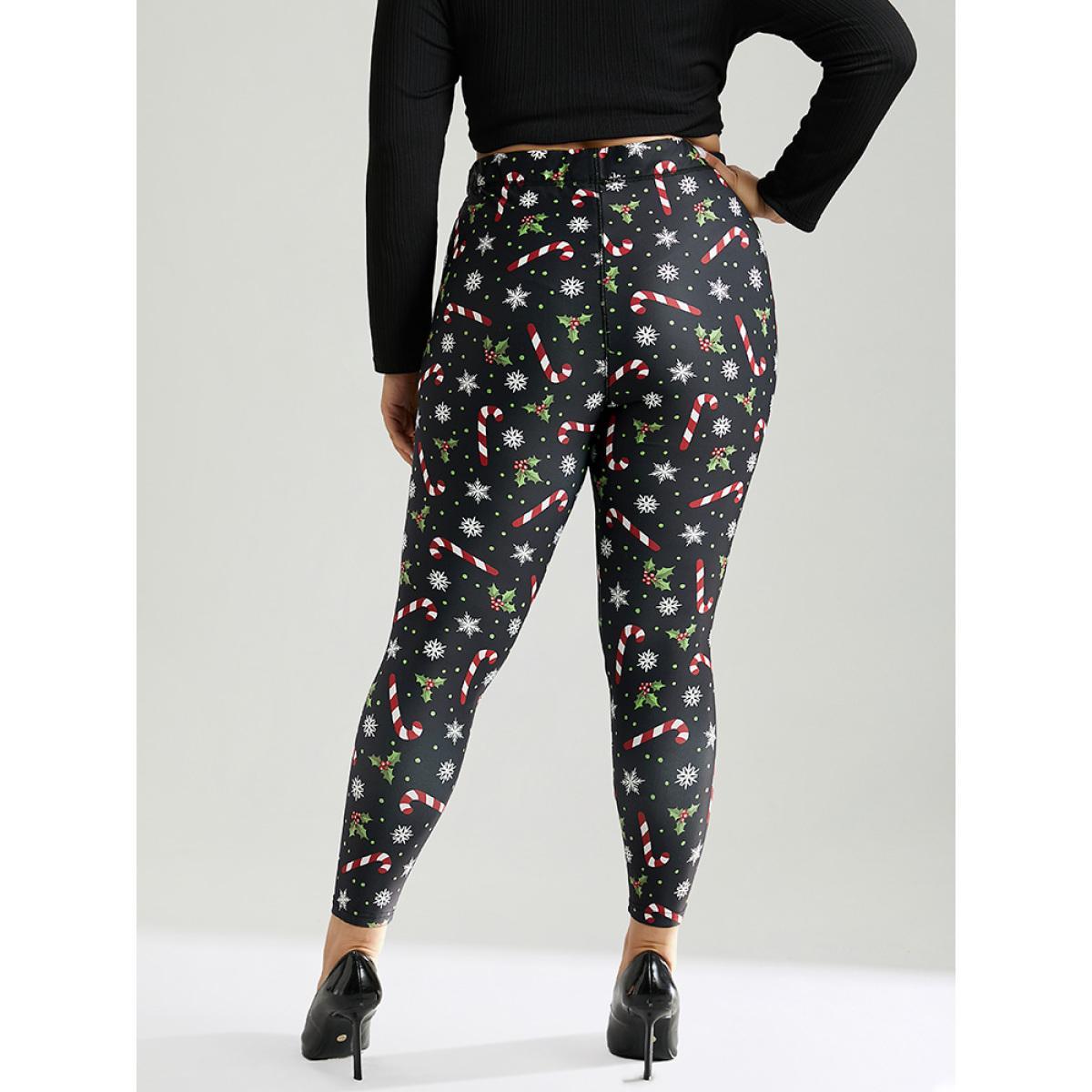 Plus Size Christmas Print Elastic Waist Skinny Leggings Women BlackFlower Casual High stretch Skinny High Rise Festival-Christmas Leggings BloomChic 26/4X Product Image