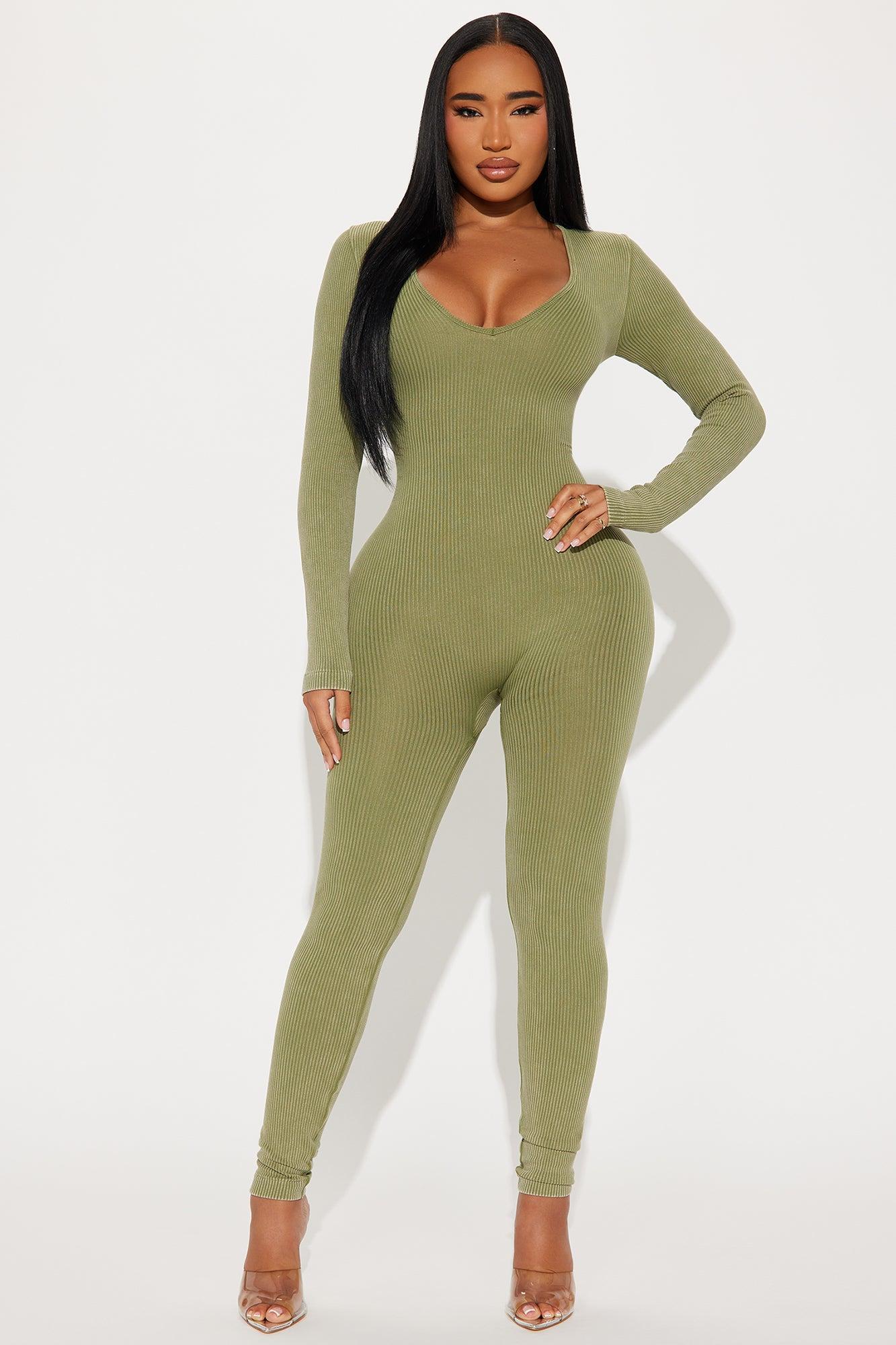 Trista Washed Seamless Jumpsuit - Olive Product Image