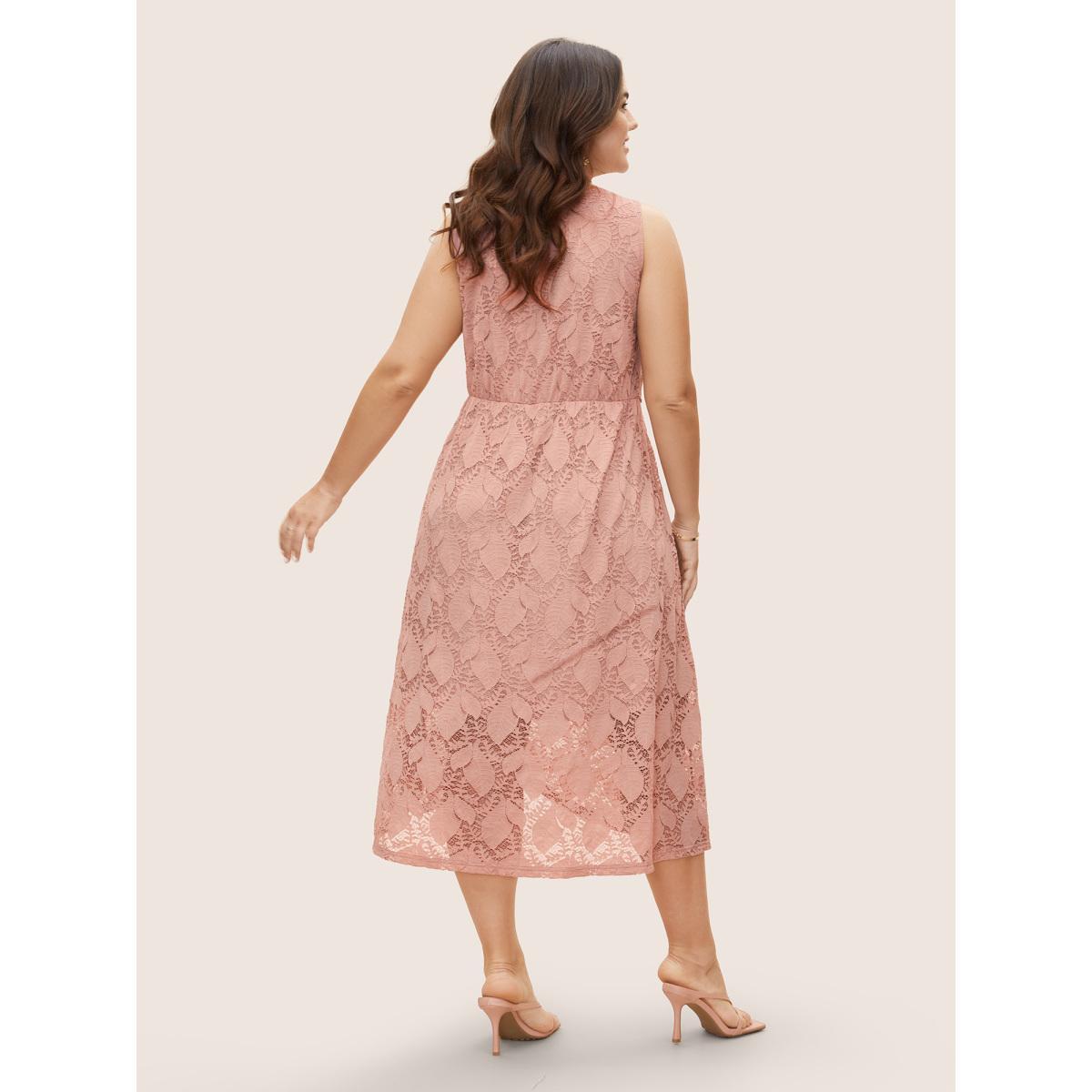 Plus Size Crochet Lace Wrap Hem Tank Midi Dress Blush Women Elegant Petal edge Round Neck Sleeveless Curvy BloomChic 14-16/1X Product Image