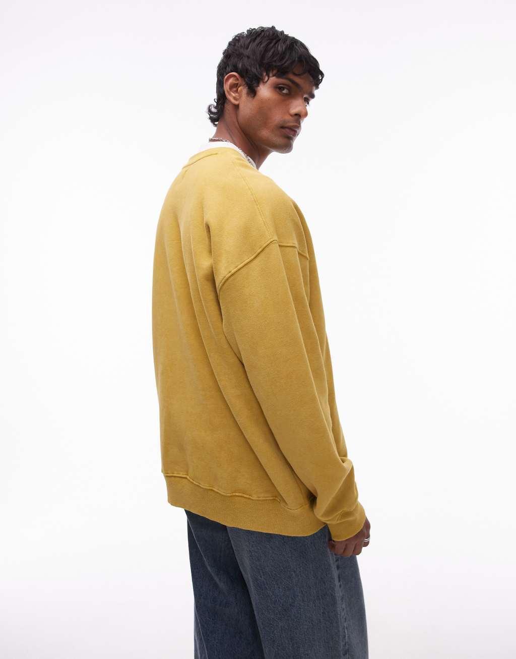Topman washed oversized sweatshirt in yellow Product Image