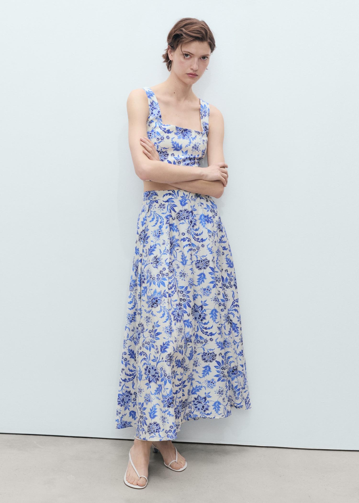 Long floral flared skirt - Women | MANGO USA Product Image