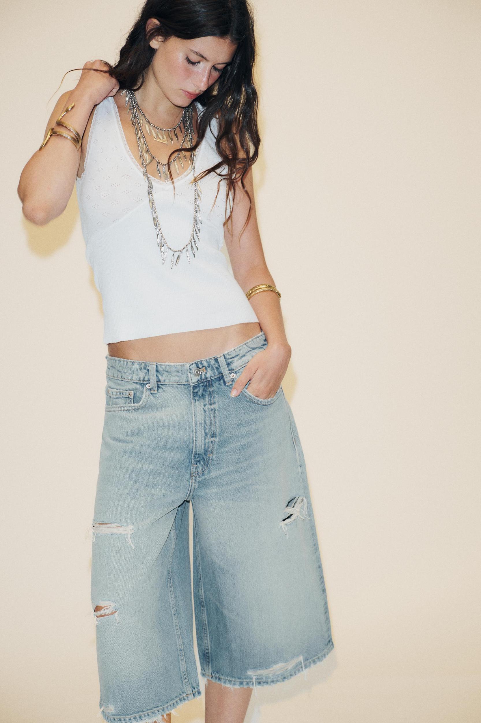 RIPPED TRF BAGGY DENIM JORTS Product Image