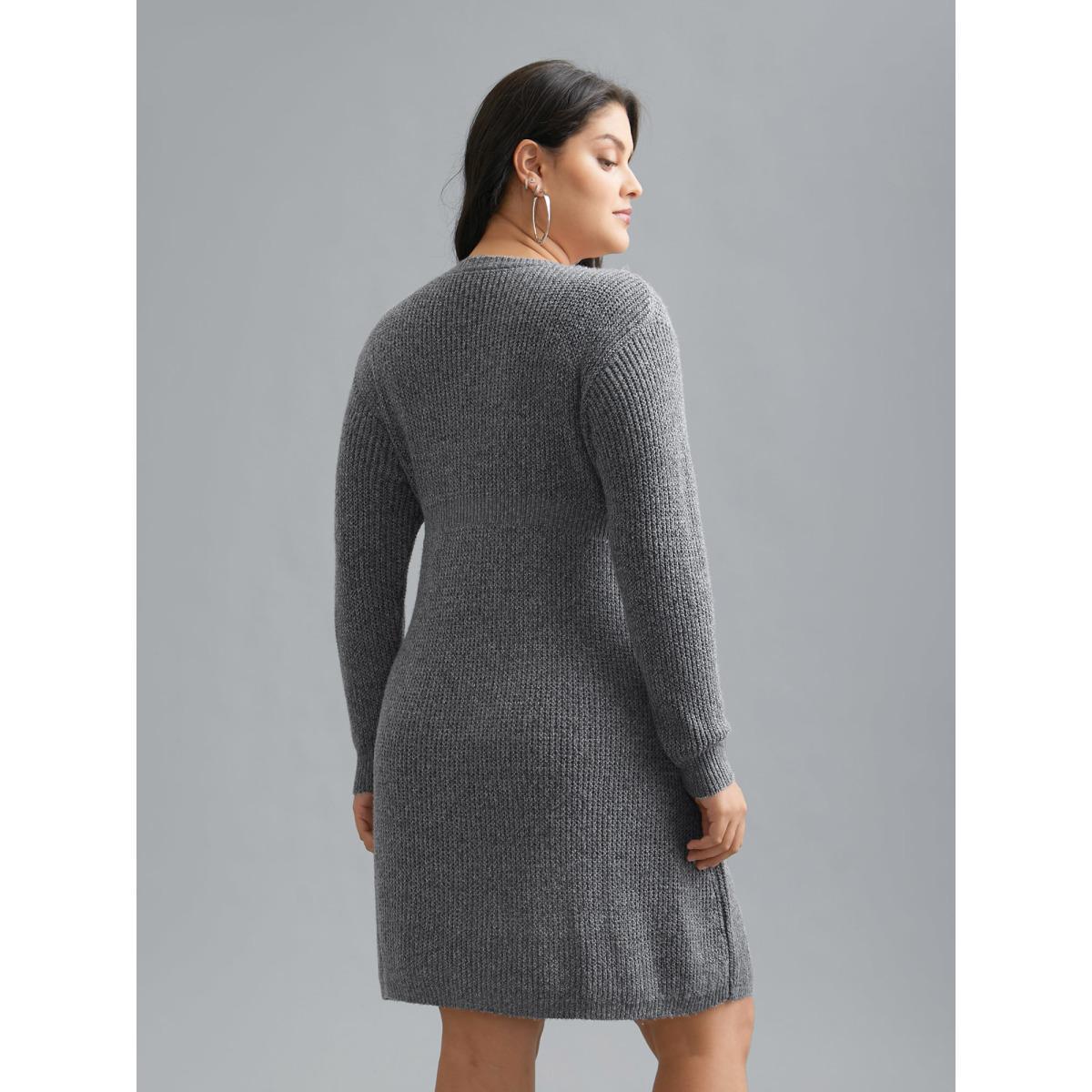Plus Size Cable Knit Ribbed Waist Cinched Midi Sweater Dress Mediumgray Women Elegant Bodycon Long Sleeve Everyday Sweater Dresses BloomChic 28/5X Product Image