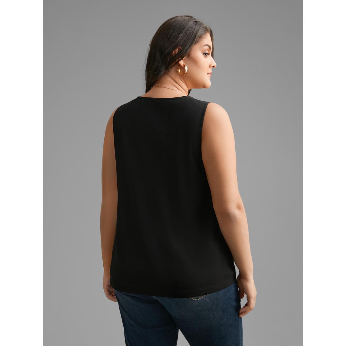 Plus Size Solid V Neck Laser Cut Tank Top Women Black Elegant Non V-neck Everyday Tank Tops Camis BloomChic 14-16/1X Product Image