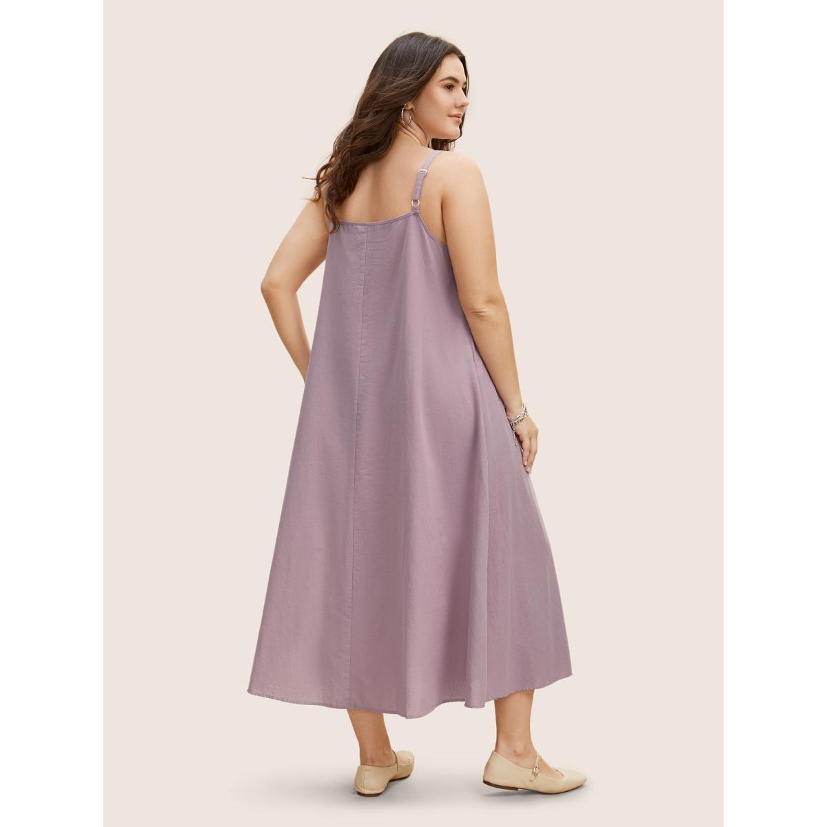 Plus Size Cotton Plain Pleated Loose Fit Cami Dress Heather Women Casual Ruffles Non Sleeveless Curvy BloomChic 30/6X Product Image
