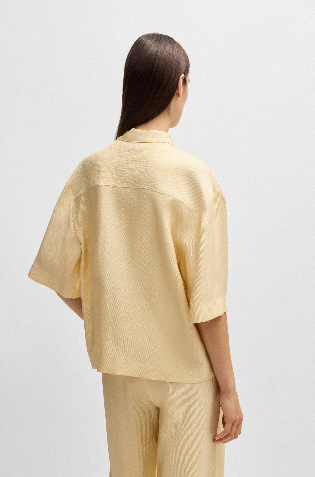 BOSS - Relaxed-fit blouse in soft twill with stand collar - Light Beige Product Image
