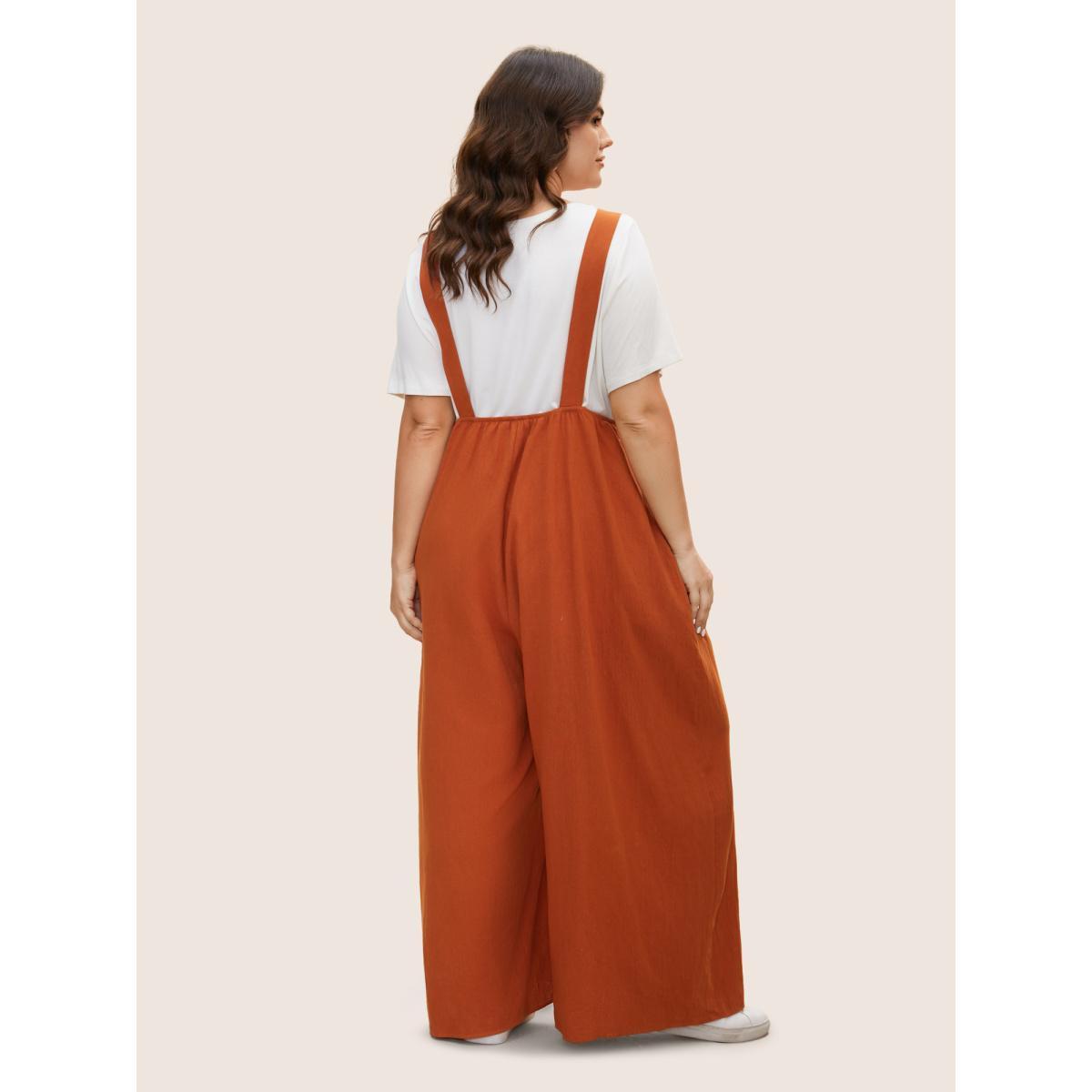 Plus Size Rust Solid U Neck Metal Detail Jumpsuit Women Casual Sleeveless U-neck Everyday Loose Jumpsuits BloomChic 14-16/1X Product Image