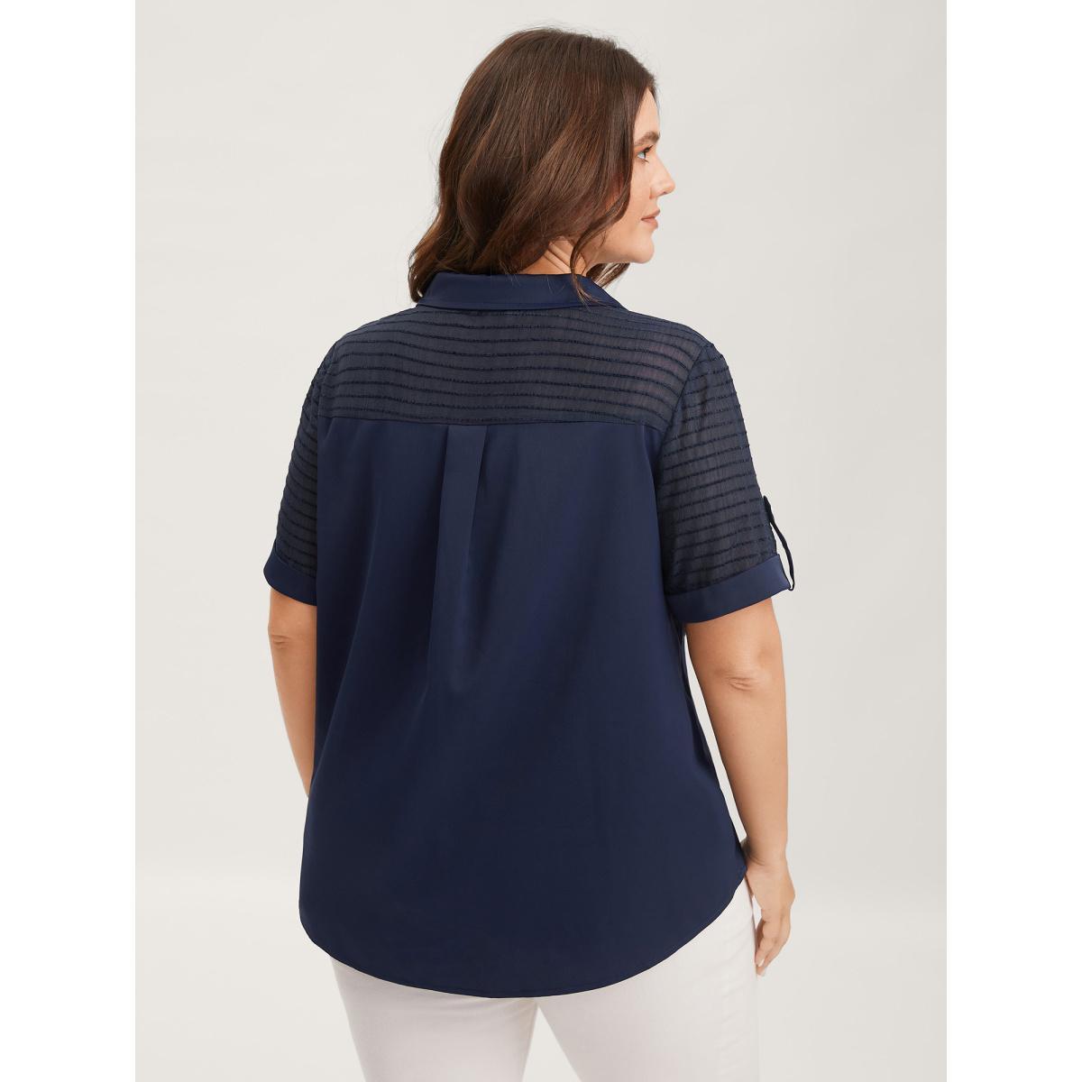 Plus Size Aegean Sheer Neck Collar Tab Sleeve Blouse Women Short sleeve Shirt collar Work Blouses BloomChic 30/6X Product Image
