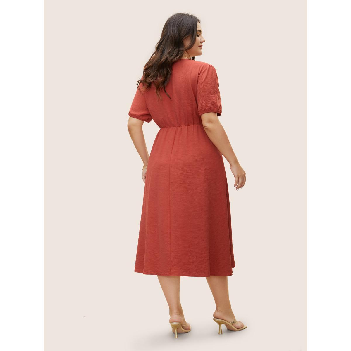 Plus Size Square Neck Woven Ribbon Patchwork Bowknot Dress Rust Women Elegant Woven ribbon&lace trim Square Neck Short sleeve Curvy BloomChic 30/6X Product Image