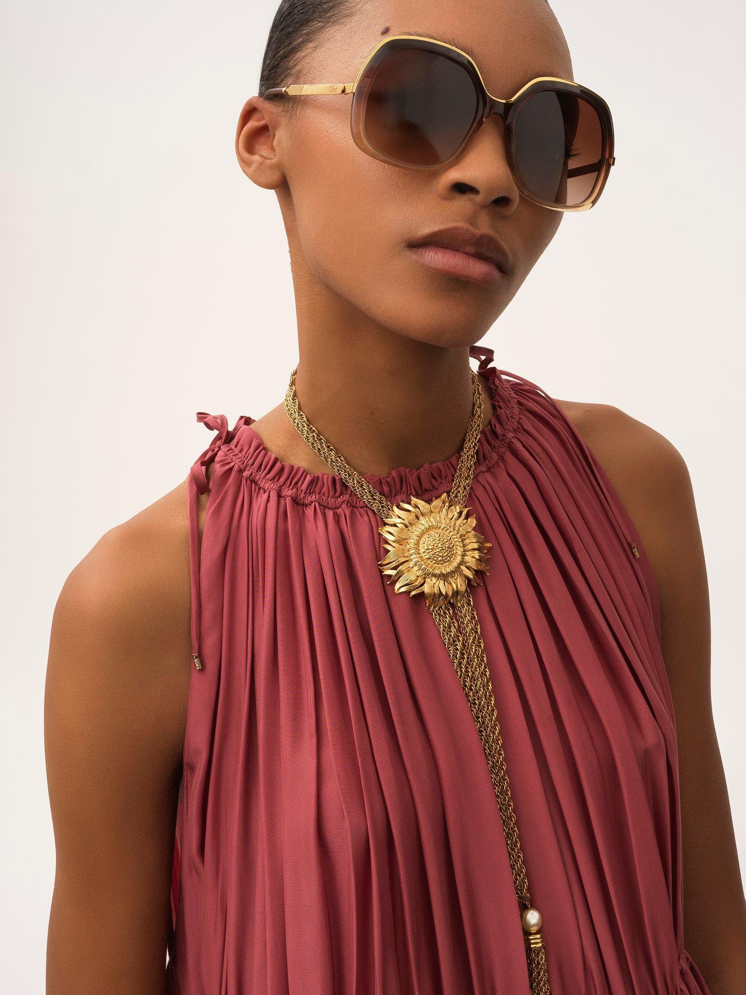 Sleeveless long dress in washed silk pongé Product Image