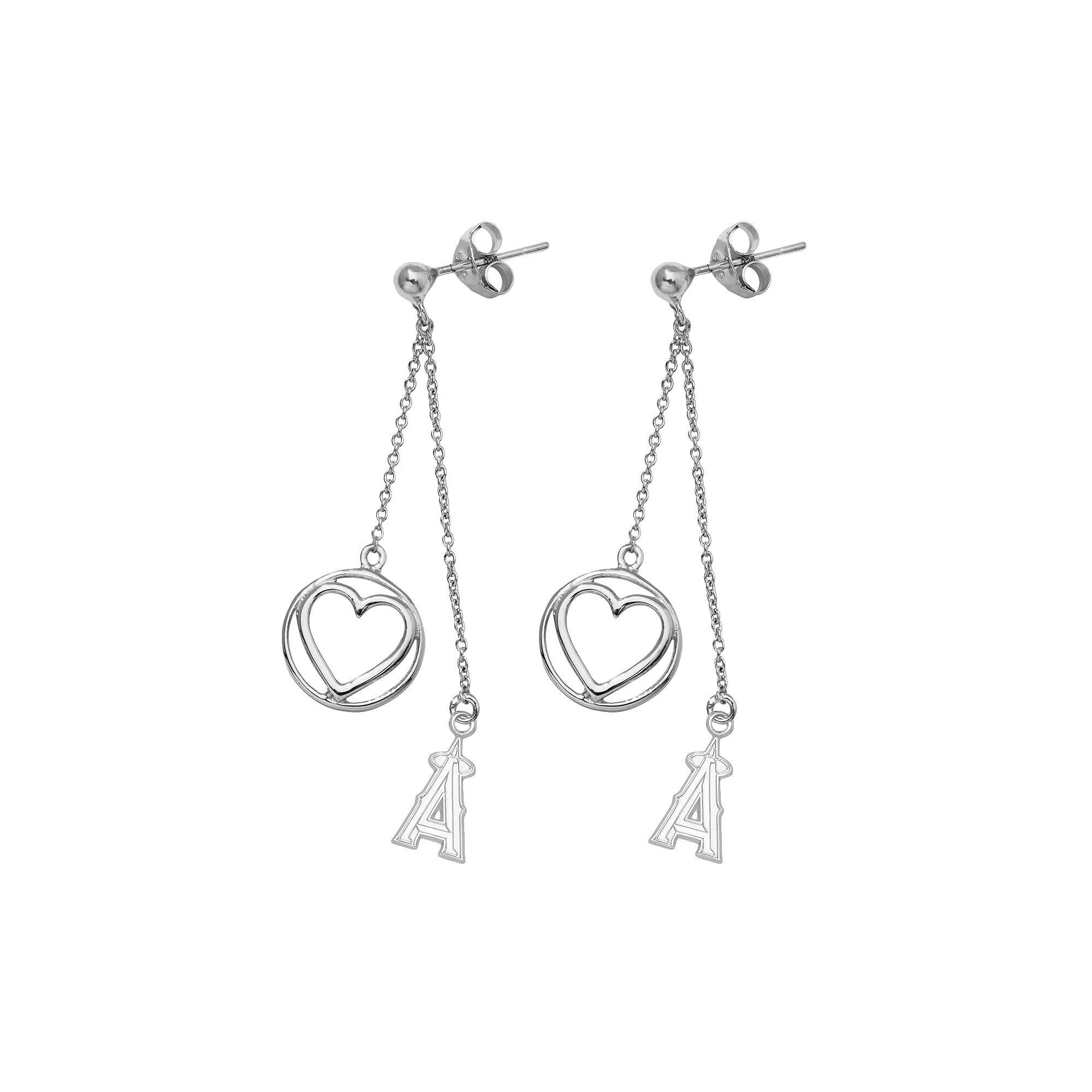 Los Angeles Angels of Anaheim Beloved Sterling Silver Linear Drop Earrings, Women's, Grey Product Image