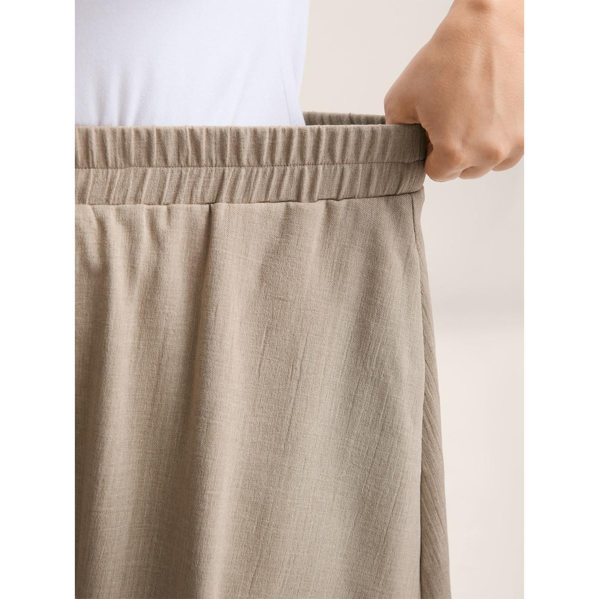Plus Size Button Detail Textured A-Line Midi Skirt Women LightBrown Loose No stretch Side seam pocket Everyday-Casual Skirts BloomChic 30/6X Product Image