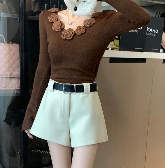 Set: Lose Rise Plain Dress Shorts + Belt Product Image