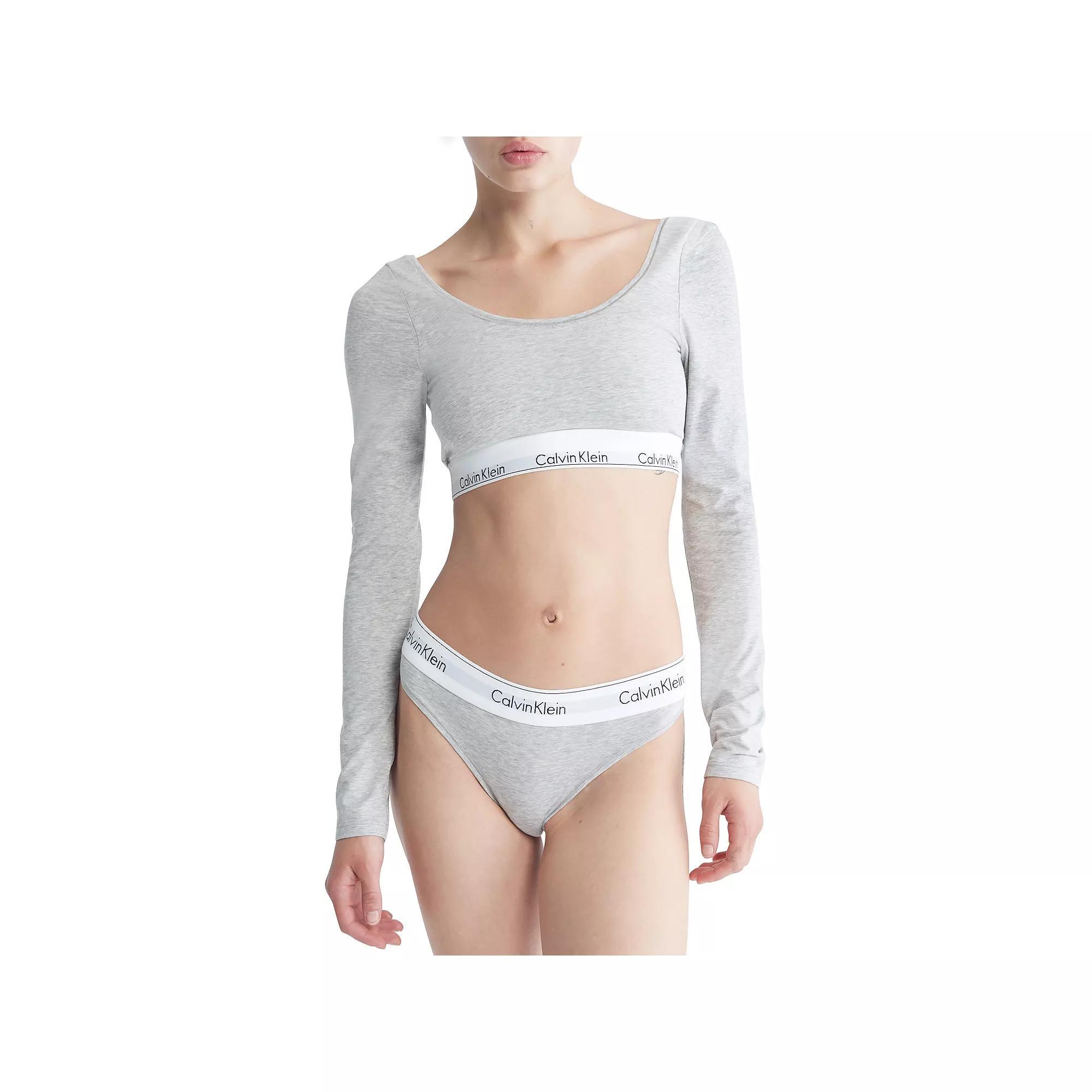 Calvin Klein Modern Cotton Unlined Long Sleeve Bralette QF7010, Womens Gray Grey Product Image