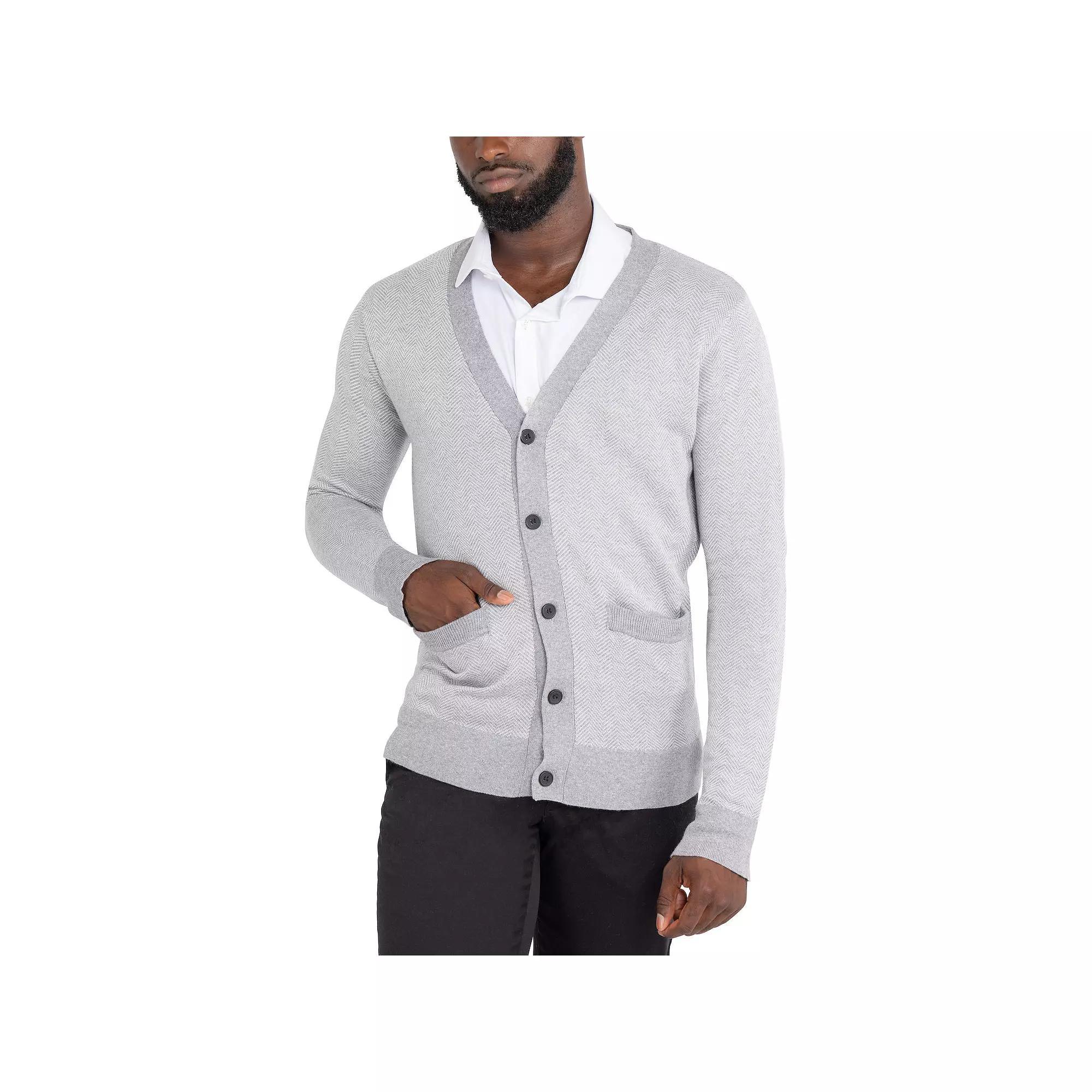 Men's Xray Herringbone Cardigan Sweater, Size: Large, Blue Product Image