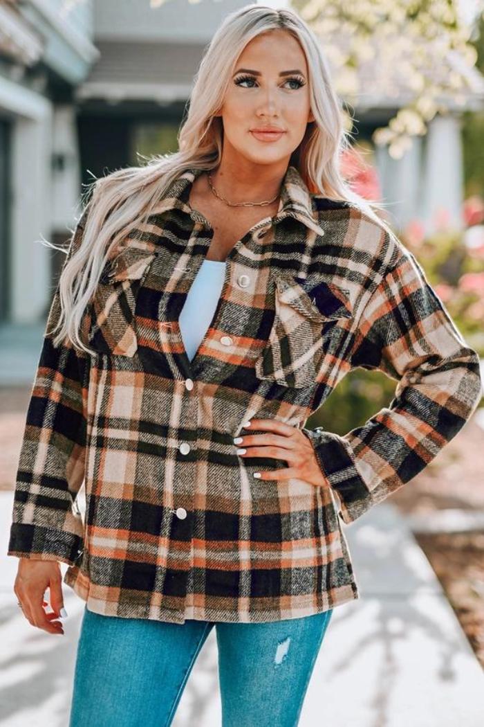 Plaid Print Pocketed Shacket Product Image
