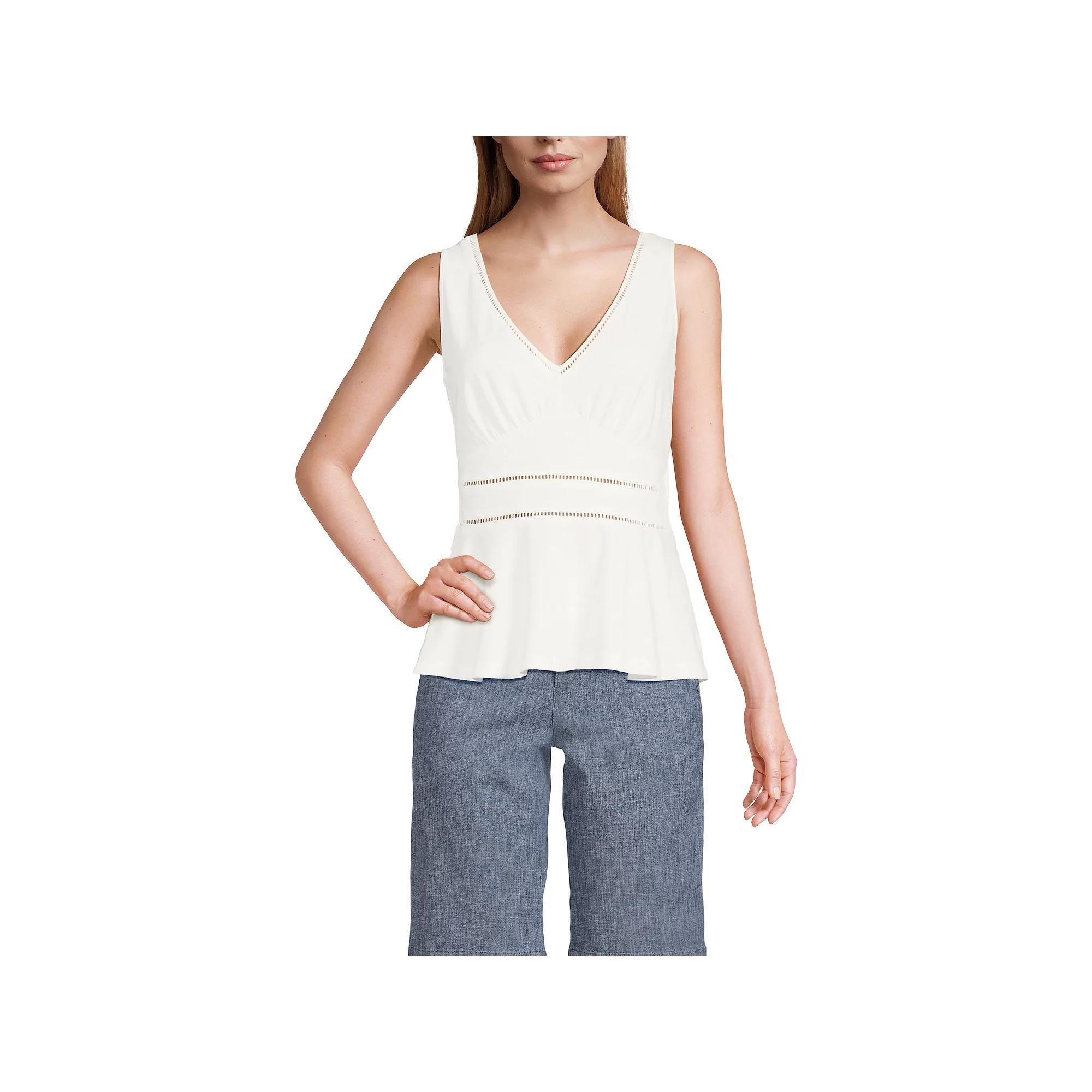 Women's Lands' End Lightweight Jersey Peplum V-Neck Tank Top, Size: Large, Pink Rouge Product Image