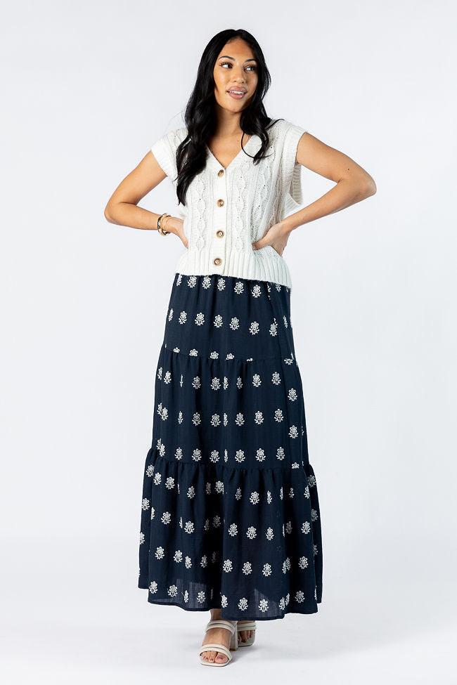 No Place Like This Navy Embroidered Maxi Skirt FINAL SALE Product Image