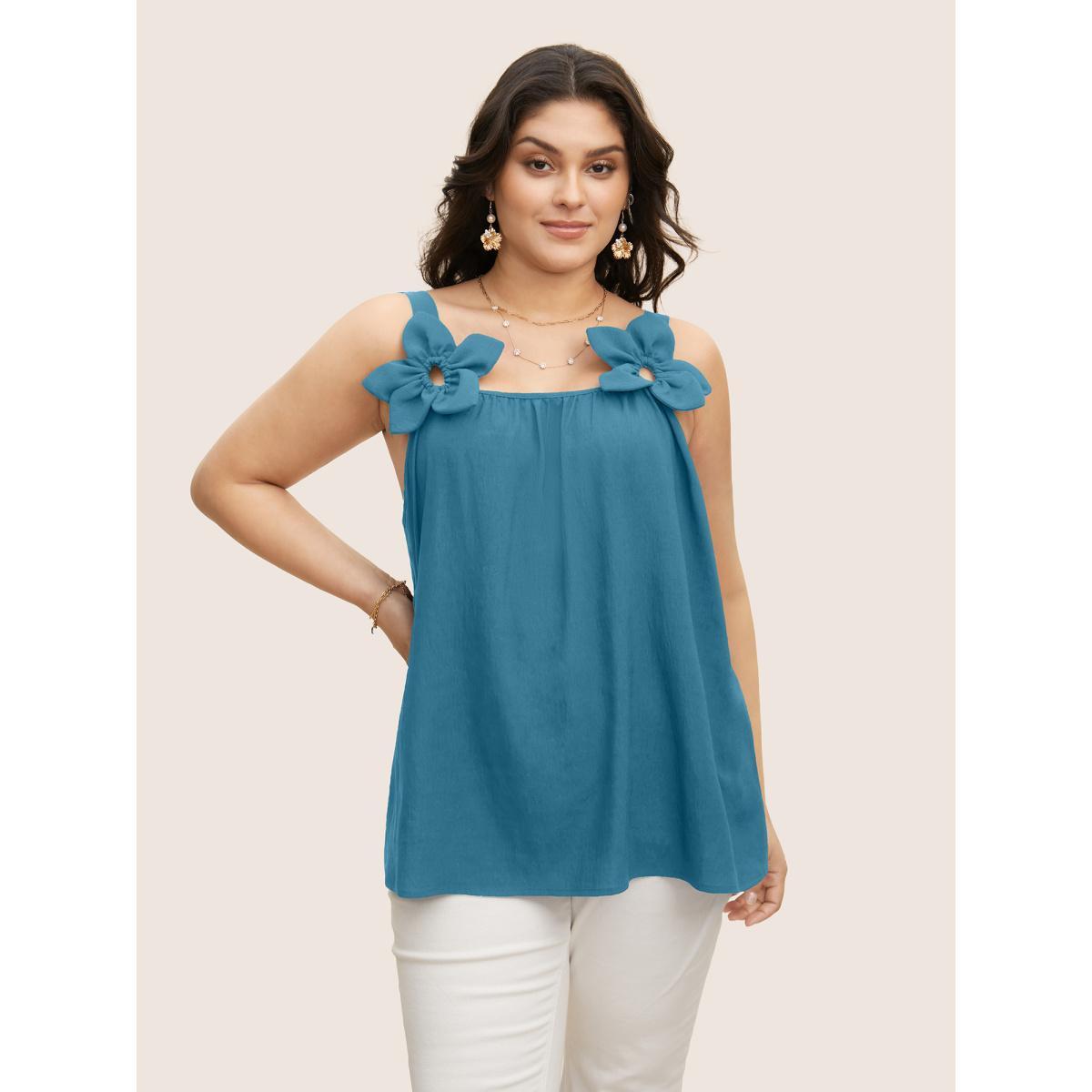 Plus Size Stereo Flower Design Cami Top Women Cerulean Elegant Patchwork Square Neck Everyday Tank Tops Camis BloomChic 14-16/1X Product Image