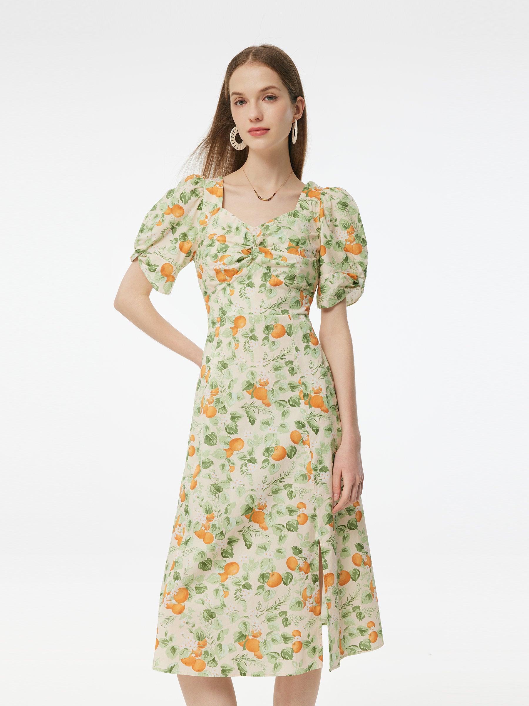 Cotton Floral Print Twist Front Women Midi Dress Product Image