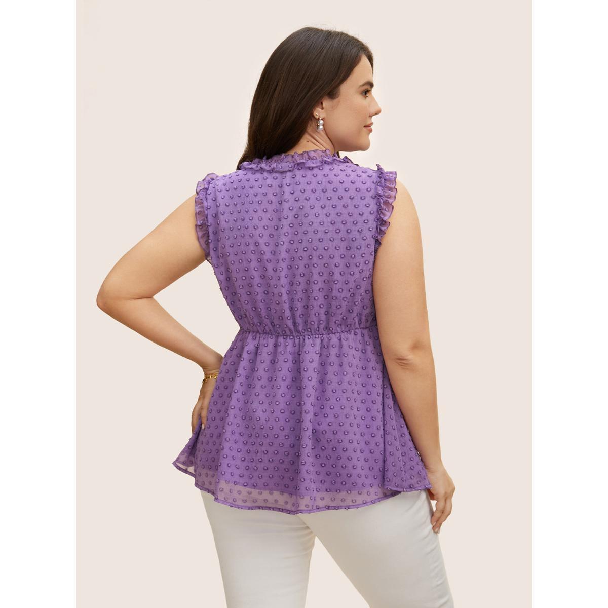 Plus Size V Neck Chiffon Textured Frill Trim Tank Top Women Mauve Elegant Texture V-neck Everyday Tank Tops Camis BloomChic 26/4X Product Image