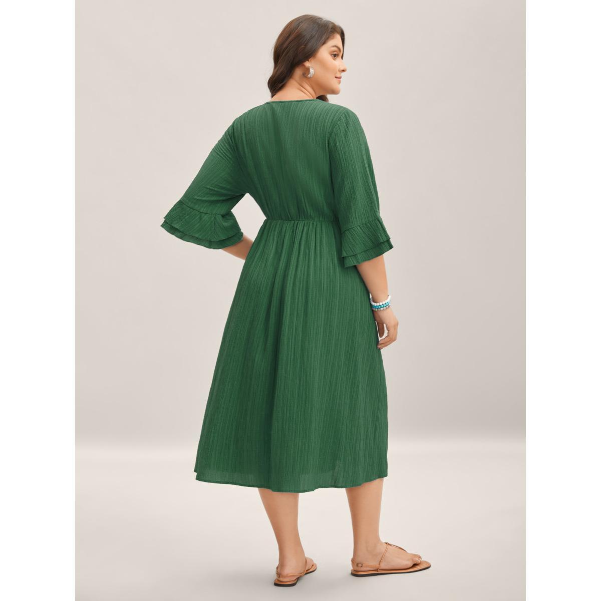 Plus Size Scalloped Lace Surplice Ruffled Midi Dress Truegreen Women Overlap Collar Elbow-length sleeve Curvy BloomChic 26/4X Product Image