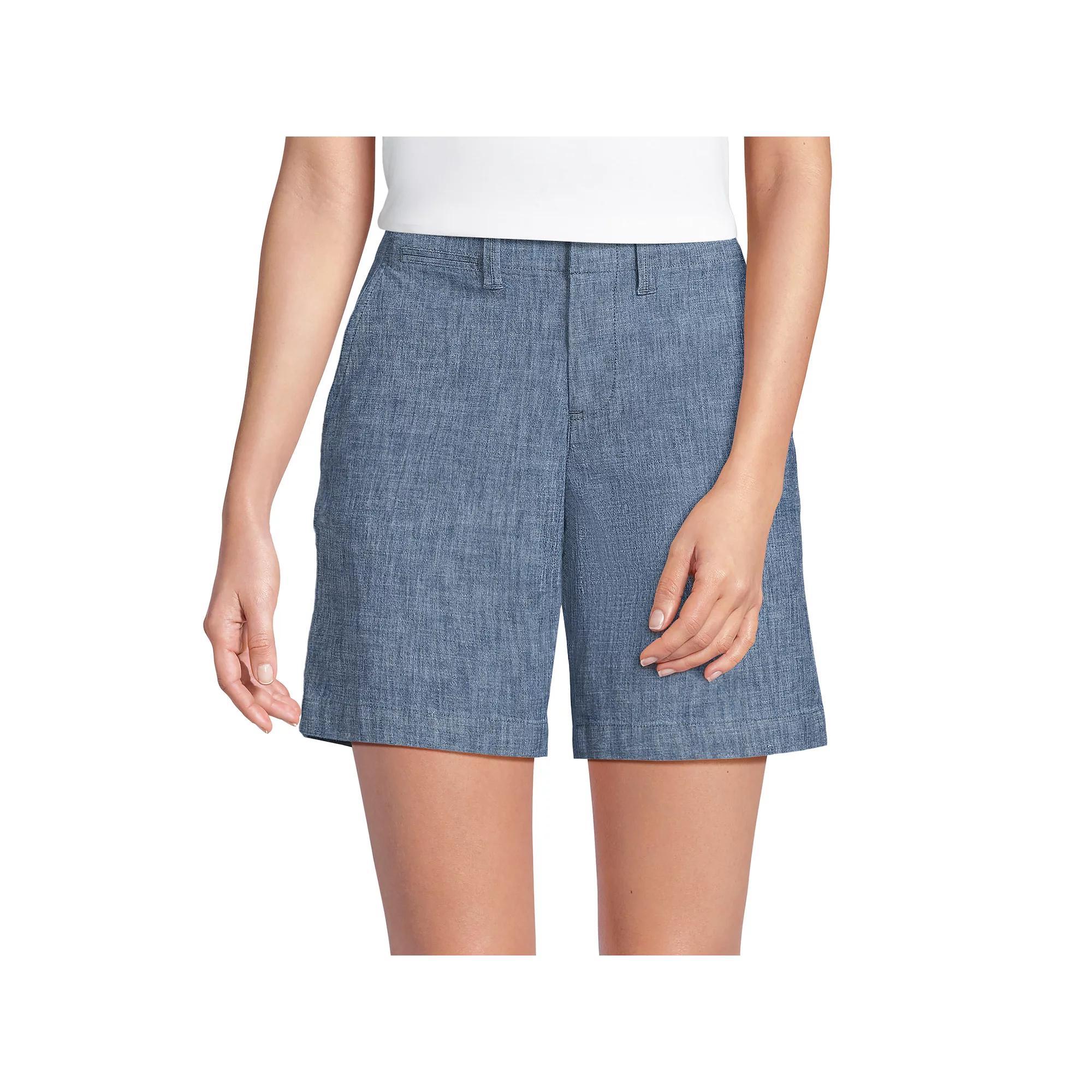 Women's Lands' End Elastic Back Classic Chino Shorts, Size: 12, Evening  Chambray Product Image