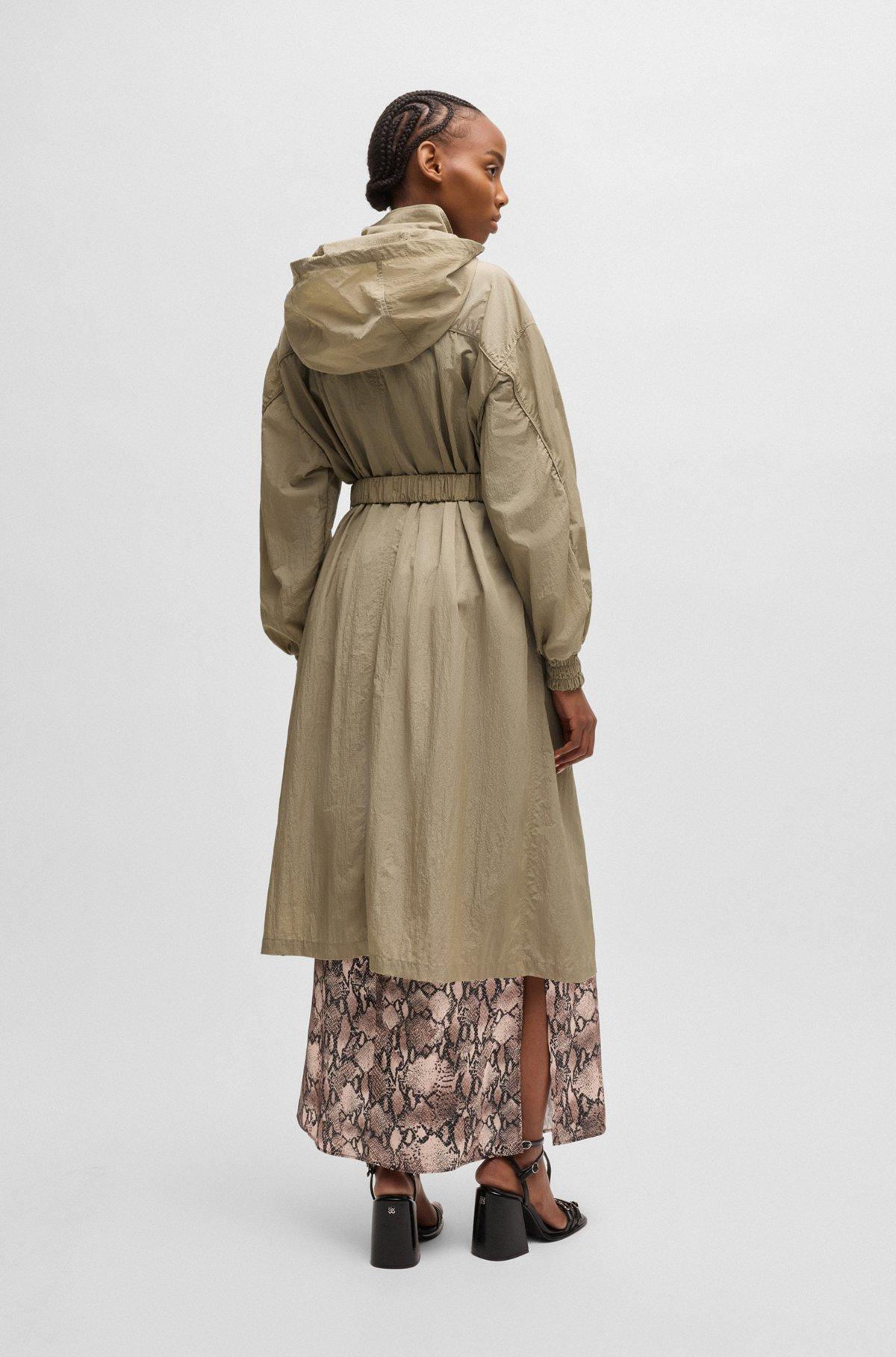 HUGO - Long-length belted parka jacket in seersucker fabric - Light Beige Product Image