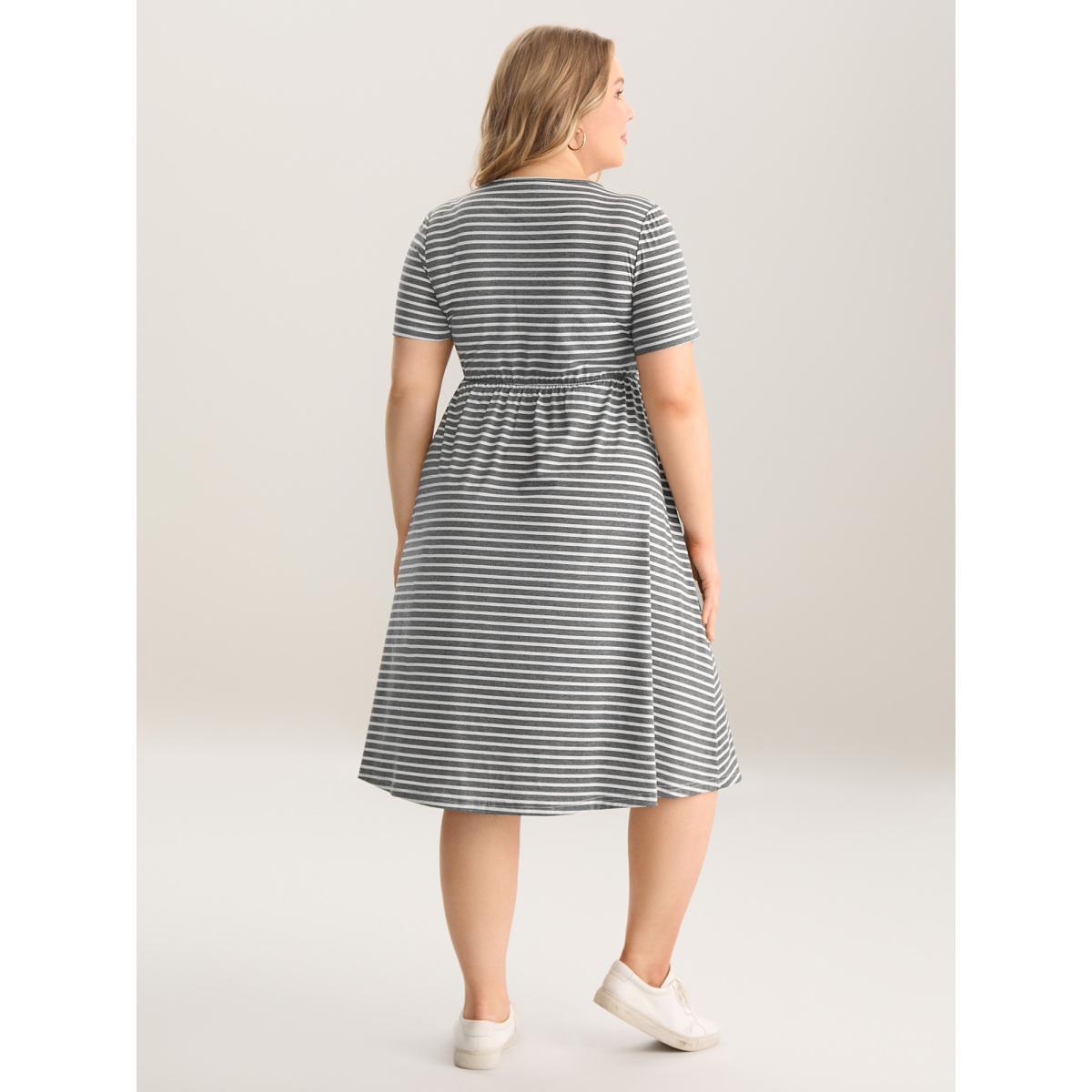 Plus Size Gathered Front-Tie Pockets Midi Dress DarkGray Women Knit Dresses Bloomchic 14-16/1X Product Image
