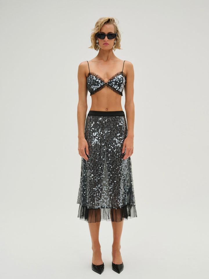 Christelle Midi Skirt — Silver Product Image