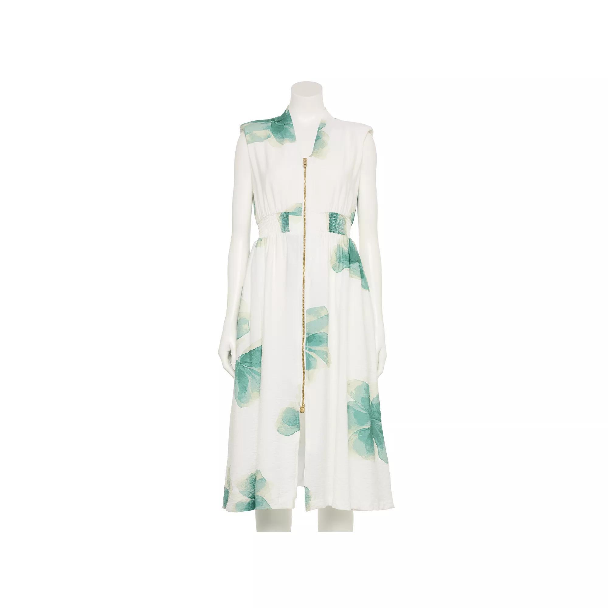 Women's Nine West Adaptive Zip Front Midi Dress, Size: Small, White Anna Blooms Product Image