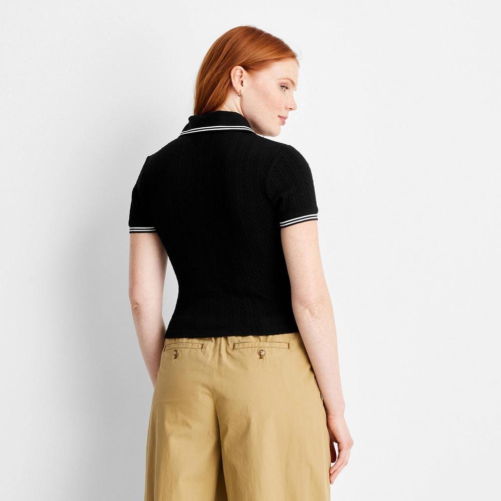 Women's Short Sleeve Polo Shirt - Future Collective Black XS: Recycled Polyester, Spandex, Lightweight Jacquard Knit, Product Image