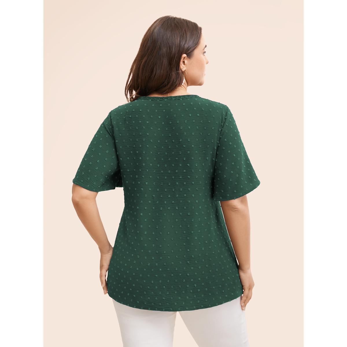 Plus Size DarkGreen Polka Dot Frill Trim V Neck Flutter Blouse Women Elegant Short sleeve V-neck Work Blouses BloomChic 18-20/2X Product Image