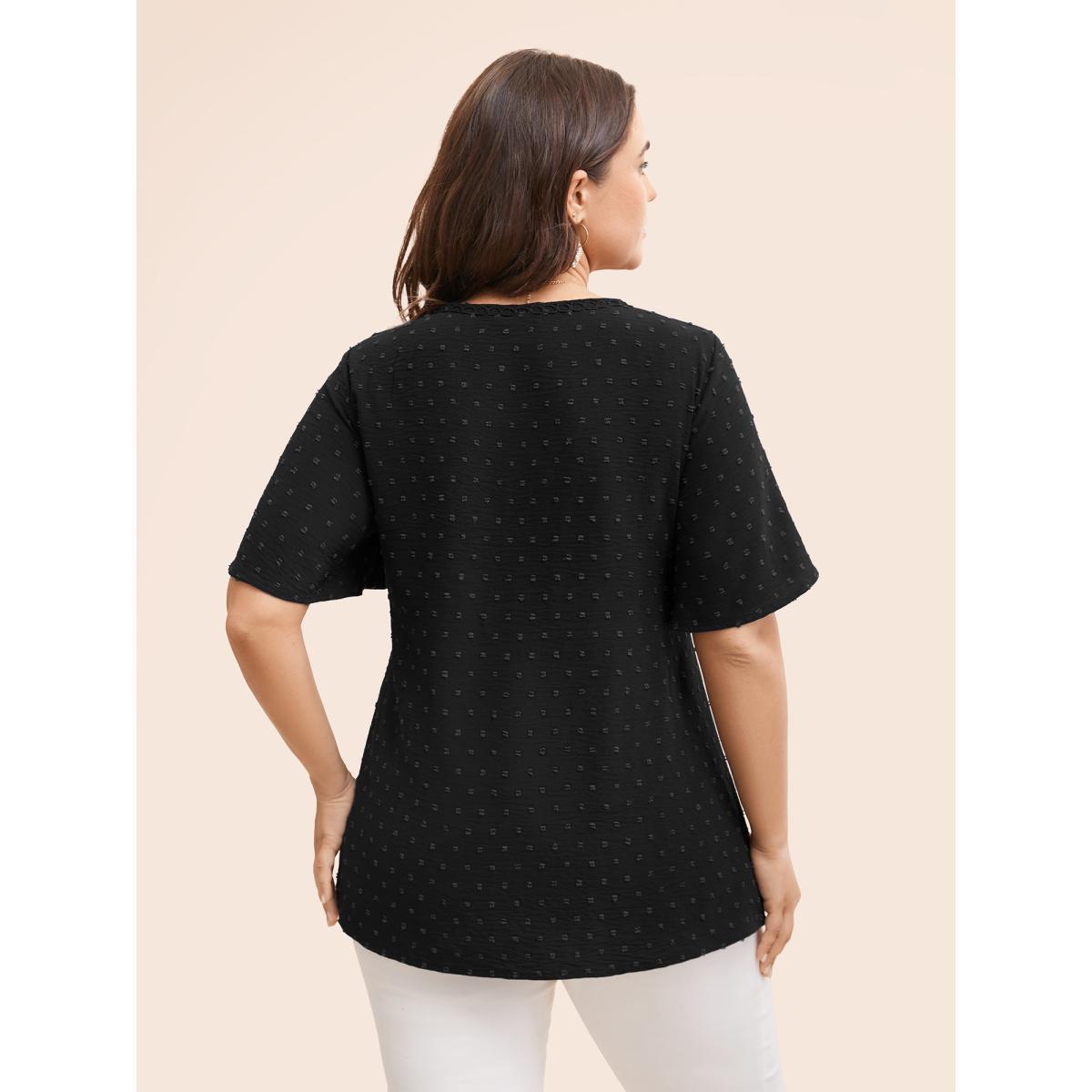 Plus Size Black Polka Dot Frill Trim V Neck Flutter Blouse Women Elegant Short sleeve V-neck Work Blouses BloomChic 30/6X Product Image
