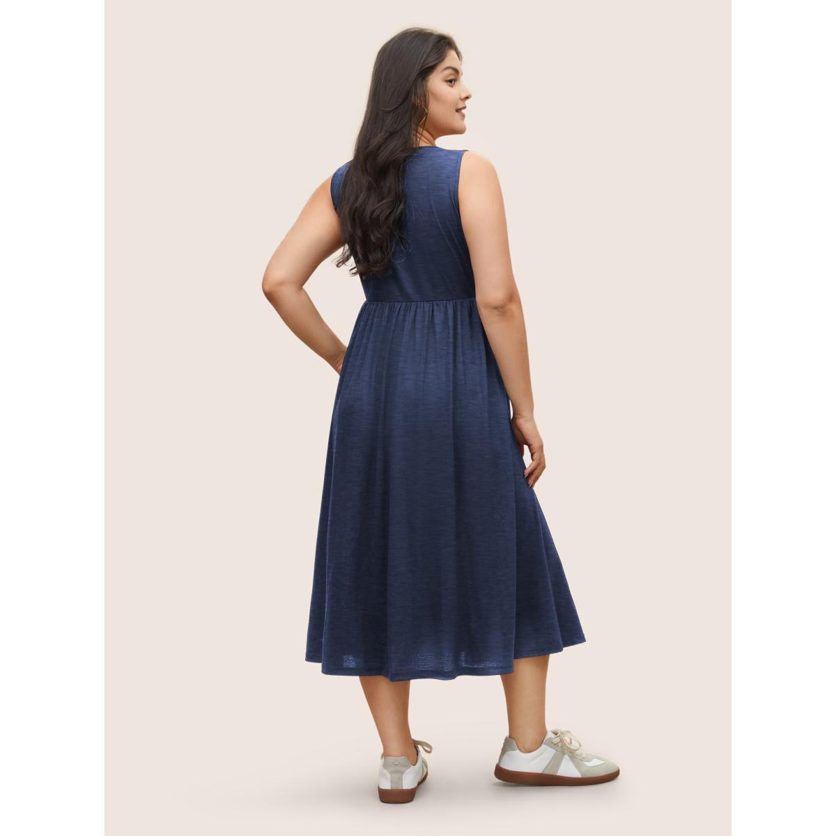 Plus Size Supersoft Essentials Solid Gathered Tank Dress Black Women Basics Non U-neck Sleeveless Curvy Midi Dress BloomChic 22-24/3X Product Image
