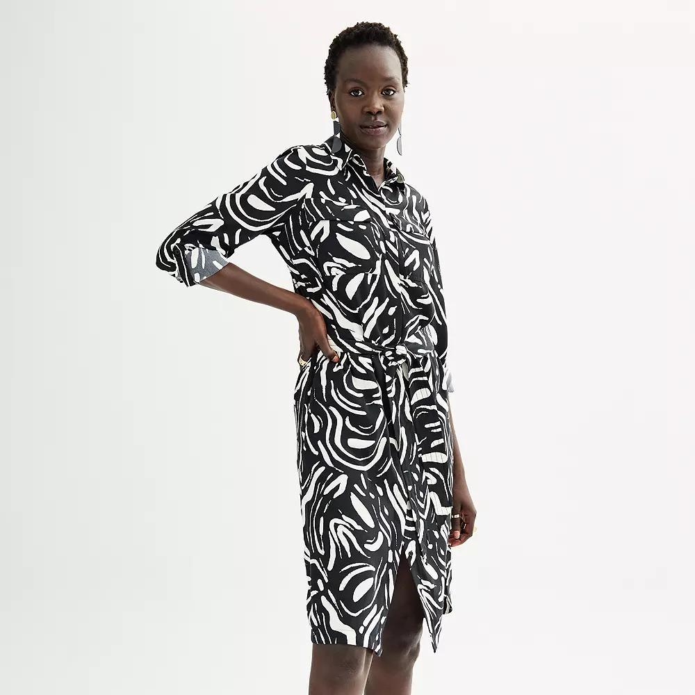 Petite Nine West Utility Midi Shirt Dress, Women's, Size: XS Petite, Abstract Brush Product Image