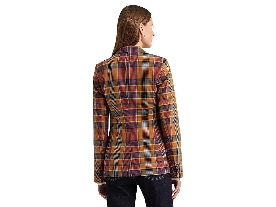 Lauren Ralph Lauren Cotton Madras Blazer (Navy Multi) Women's Jacket Product Image