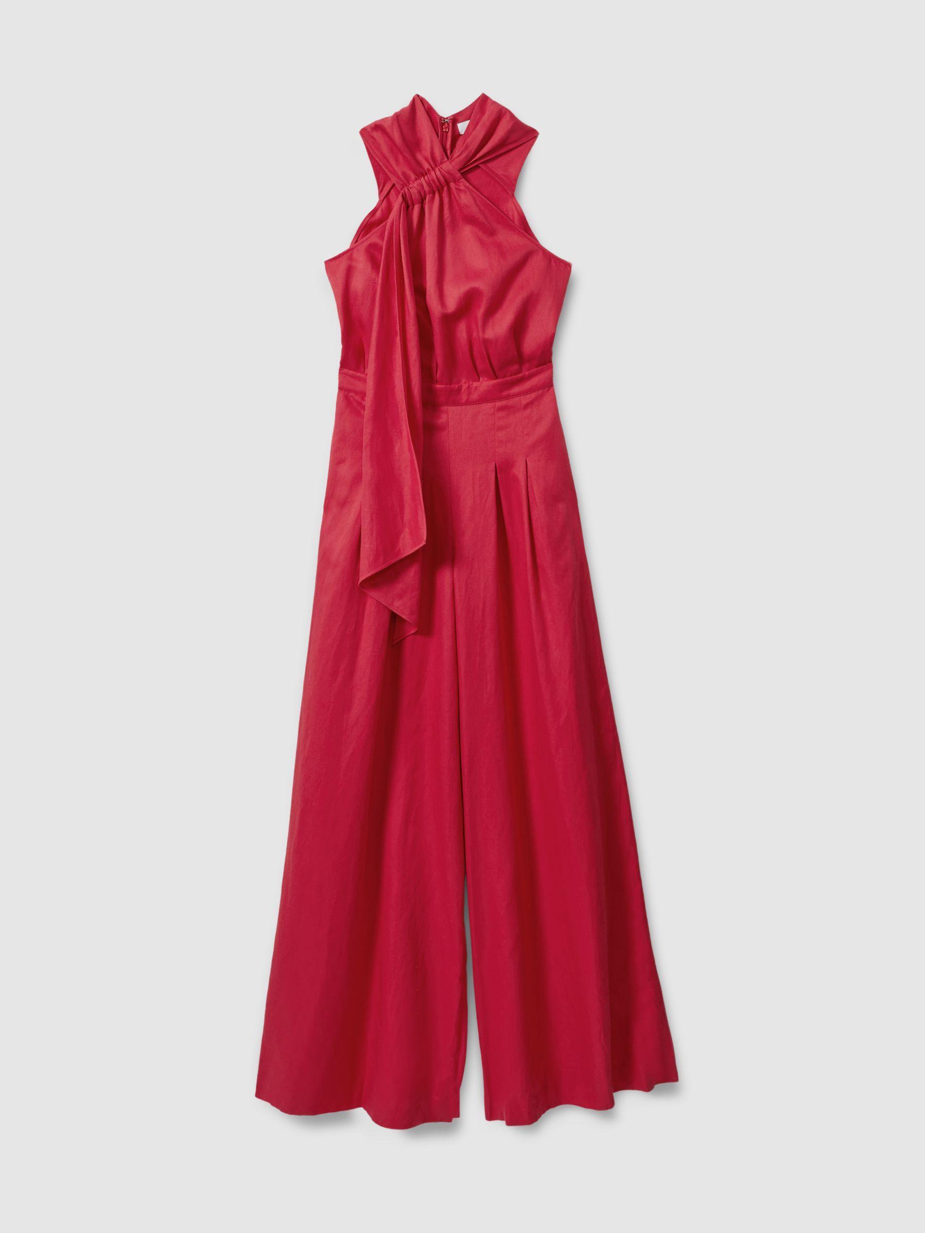 Petite Linen Blend Drape Jumpsuit in Coral Product Image