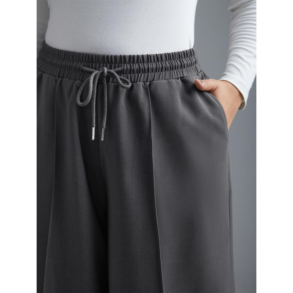 Plus Size Elastic Waist Plicated Detail Slant Pocket Pants Women DimGray Casual Loose Mid Rise Everyday Pants BloomChic 14-16/1X Product Image