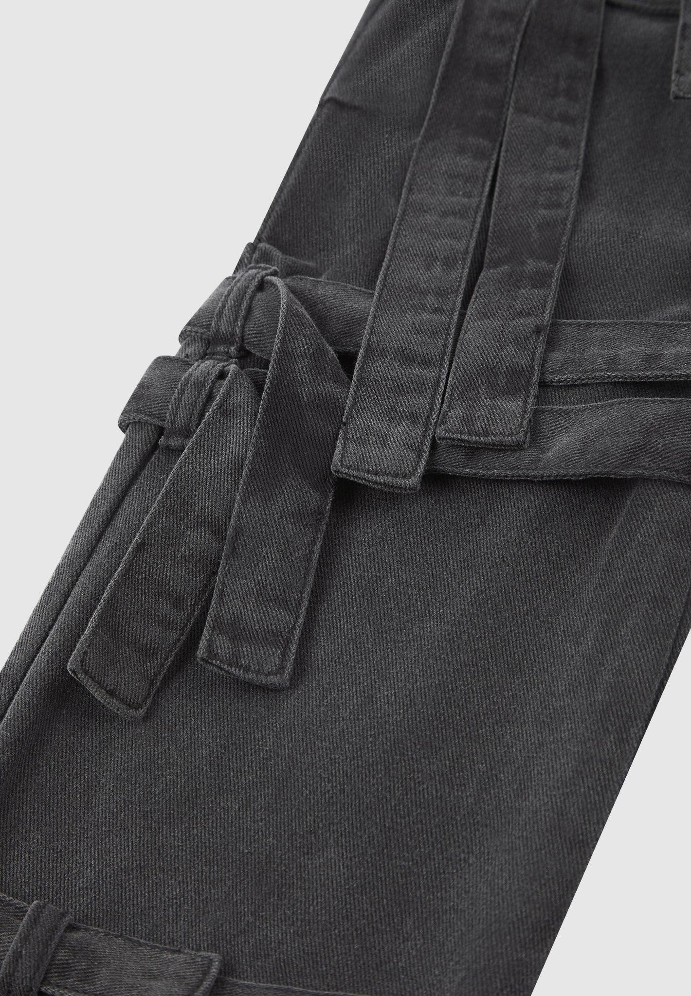 Denim Strap Cargo Jeans - Washed Black Female Product Image