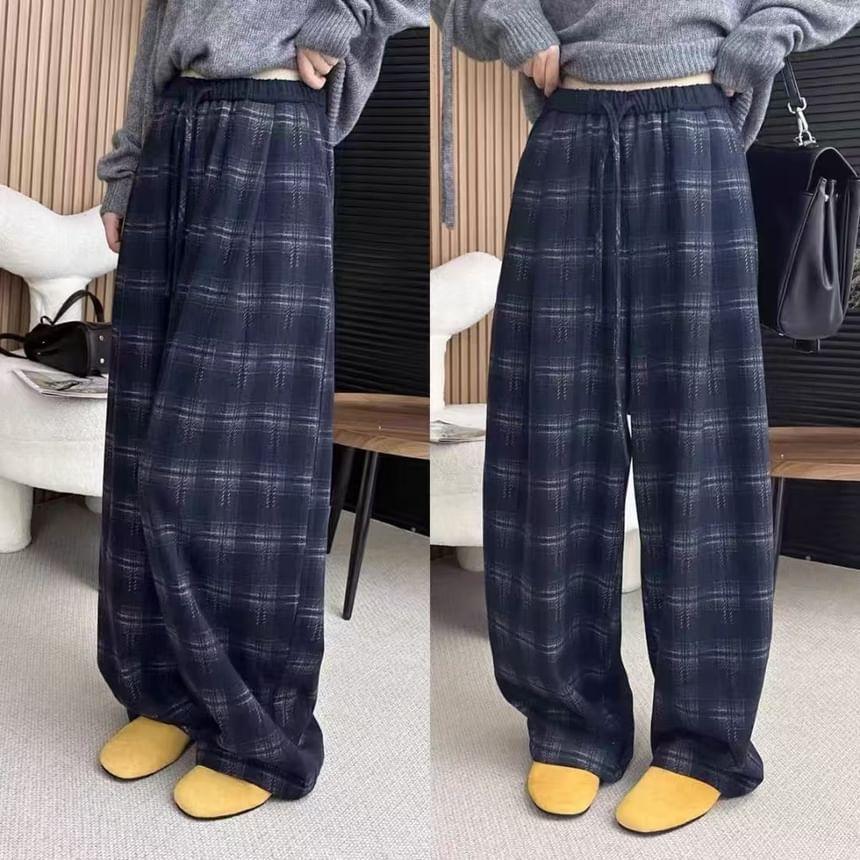 High Rise Plaid Wide Leg Pants Product Image