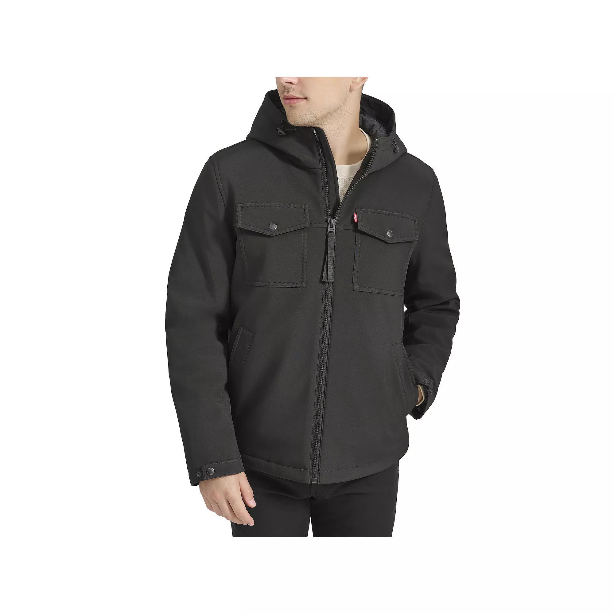 Men's Levi's® Soft Shell Quilt Lined Hooded Storm Coat, Size: Medium, Black Product Image
