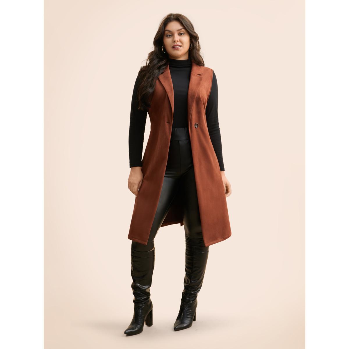 Plus Size Suit Collar Faux Suede Belted Jacket Women Rust Belted Side seam pocket Belt Everyday Jackets BloomChic 14-16/1X Product Image