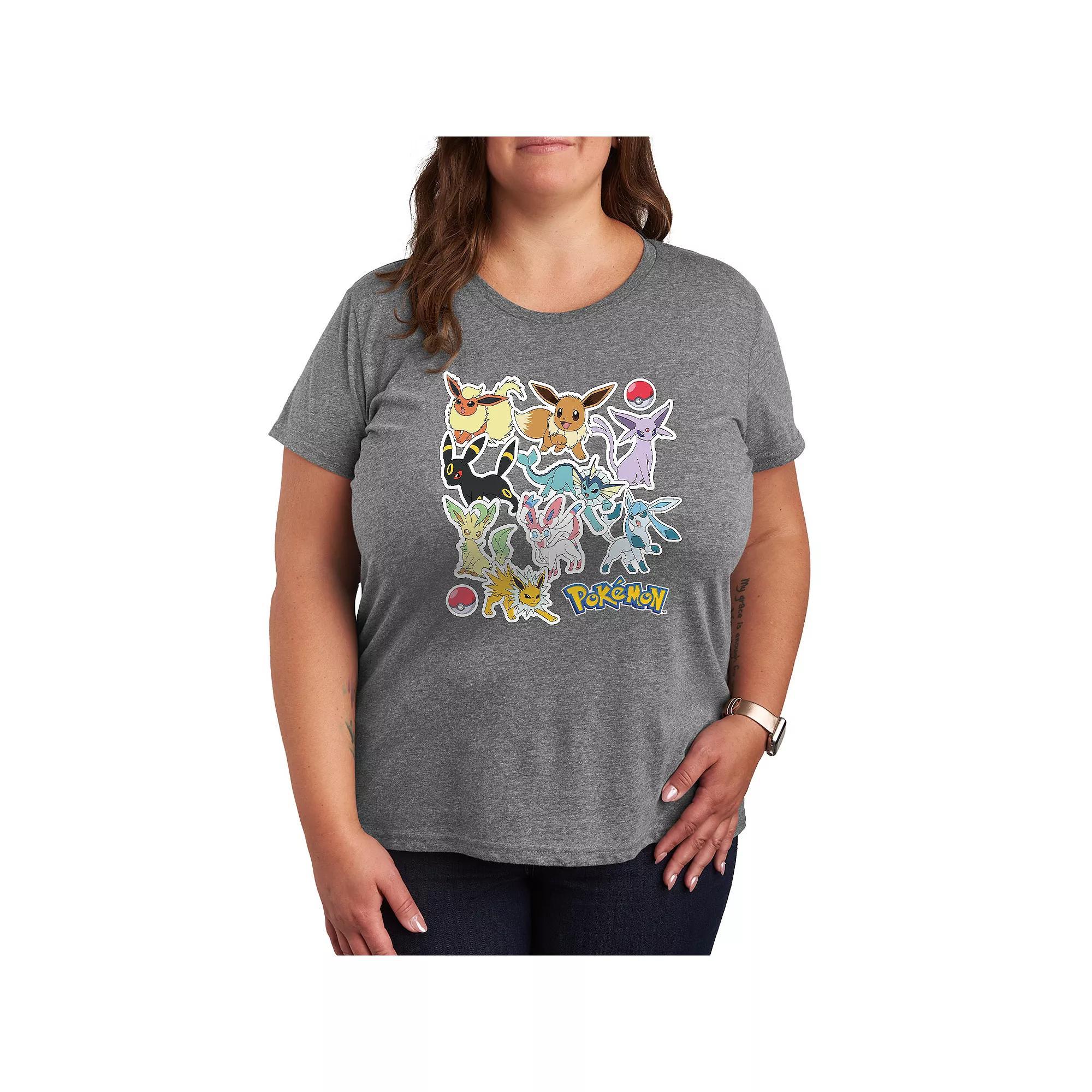 Womens Pokemon Eeveelution Stickers Tee Grey Blue Product Image