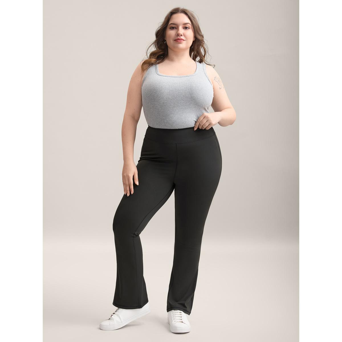 Plus Size Wide Waistband Yoga Stretch Tight Pants Women Black High stretch Bootcut Mid Rise Everyday-Casual Leggings BloomChic 26/4X Product Image