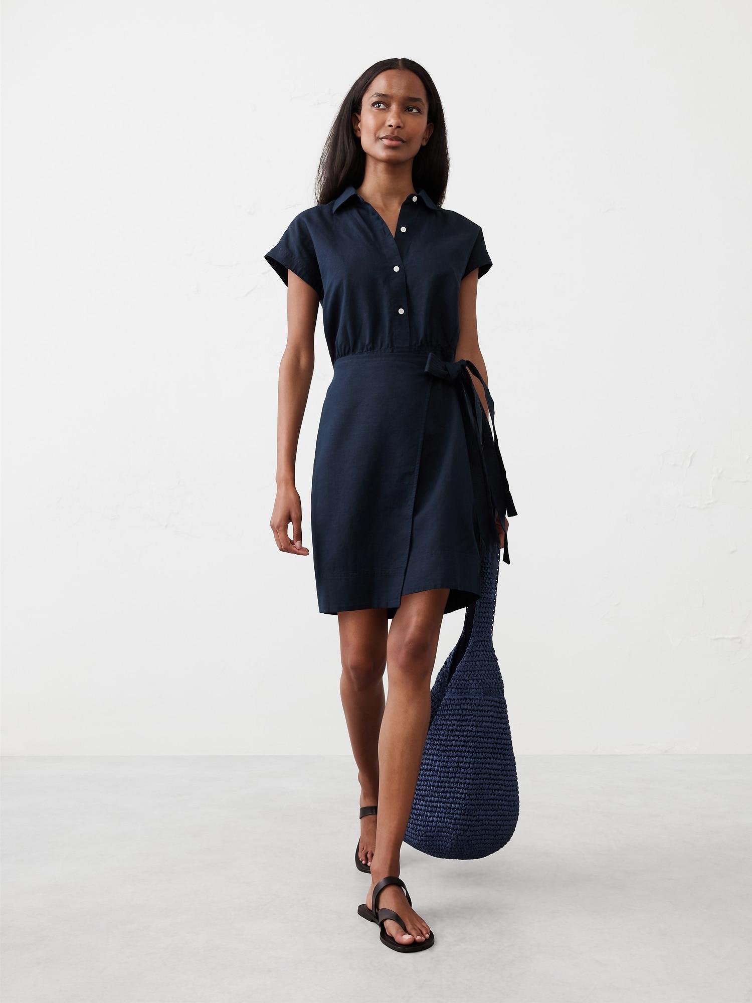 Linen-Blend Wrap Mini Shirtdress Product Image