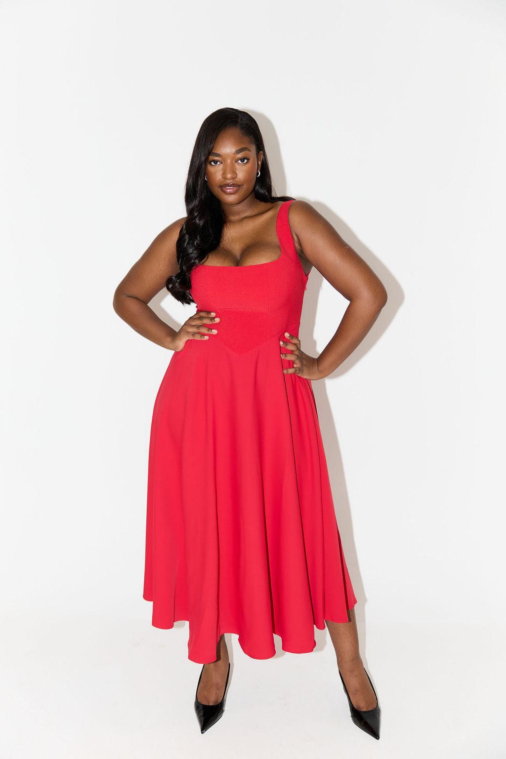 The Ultimate Muse High Waist Square Neck Midi Dress Product Image