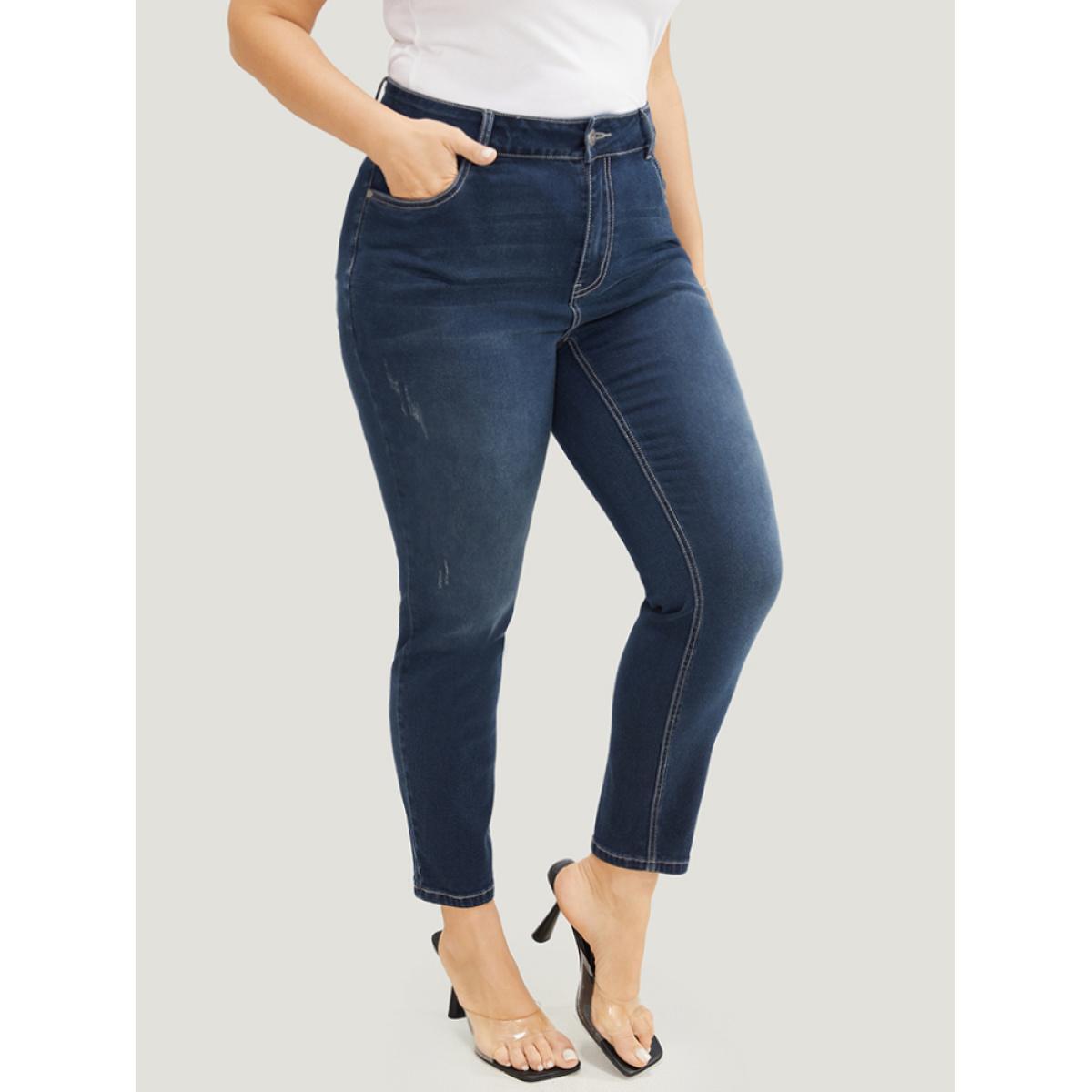 Plus Size Skinny Very Stretchy High Rise Dark Wash Ankle Jeans Women DarkBlue Casual Plain High stretch Pocket Jeans BloomChic 30/6X Product Image