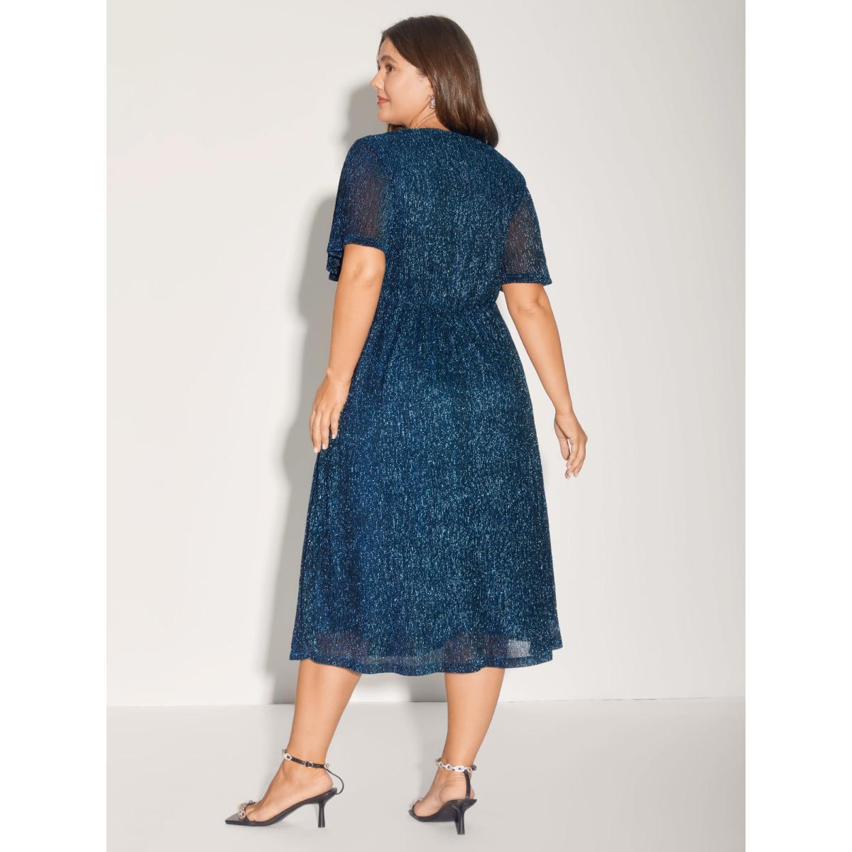 Plus Size Shimmery Silk Cinched-Waist Midi Dress Cerulean Women Non Short sleeve Curvy BloomChic 18-20/2X Product Image